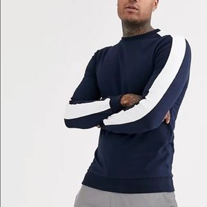 Asos Design Muscle Sweatshirt Navy Side Stripe Si… - image 1